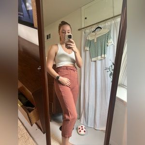 Linen Blend Pink Buckle Pants